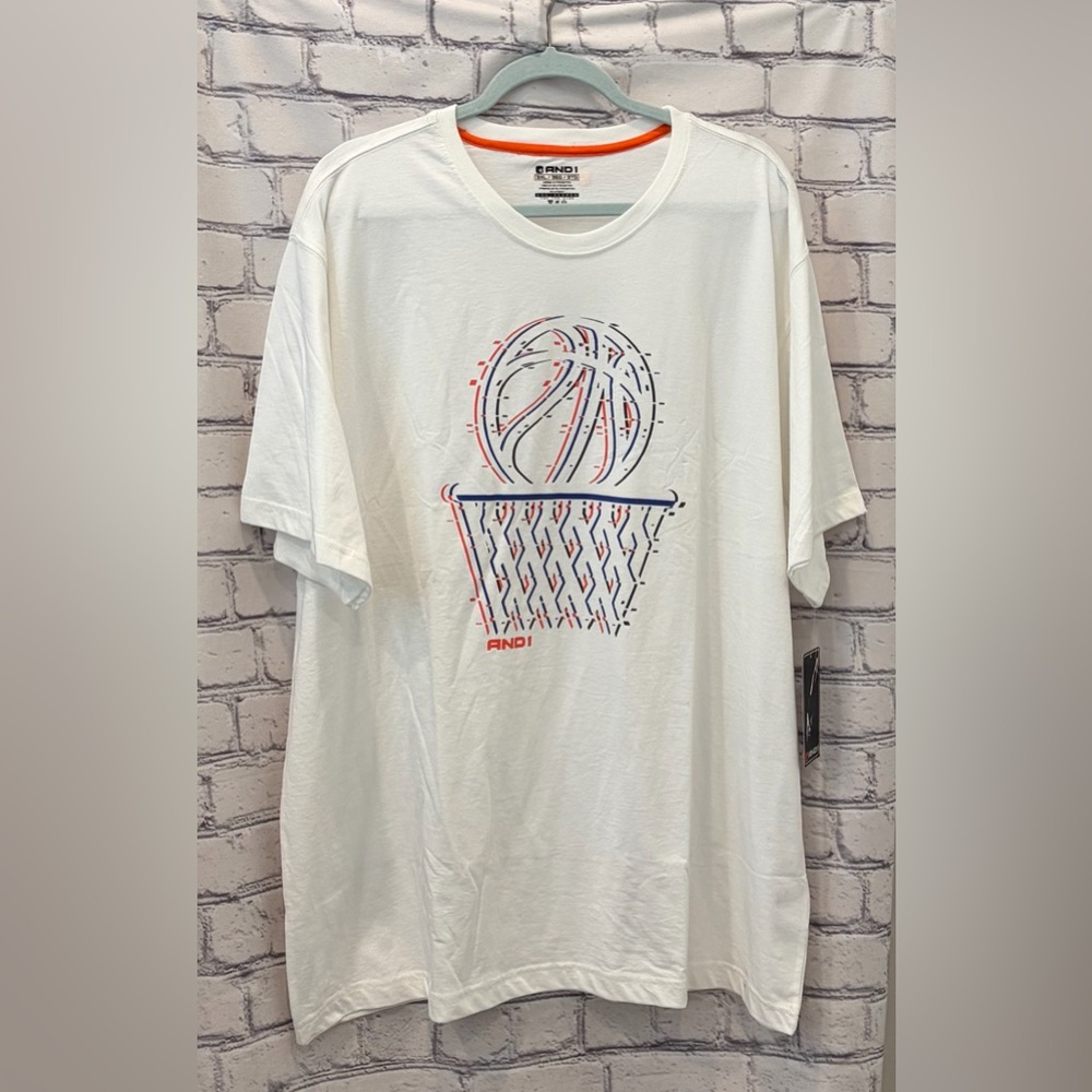 And1 White  Size:3XL Mens T-Shirt with Red and Navy Basketball Graphic